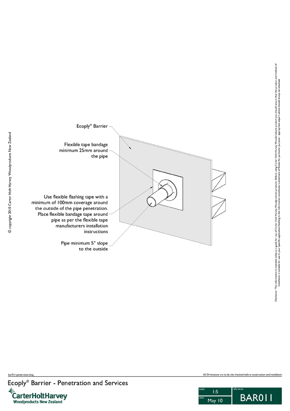 Ecoply Barrier wall opening detail showing wall opening, cavity closure and rigid air barrier