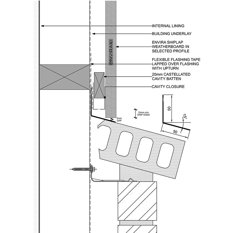 Niagara Envira masonry veneer below detail with brick veneer relationship to cladding system